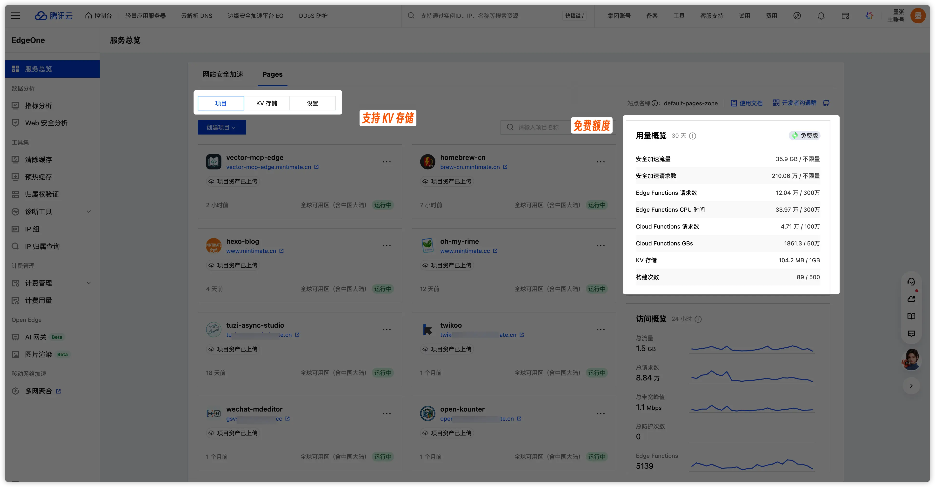 EdgeOne Pages 的免费额度